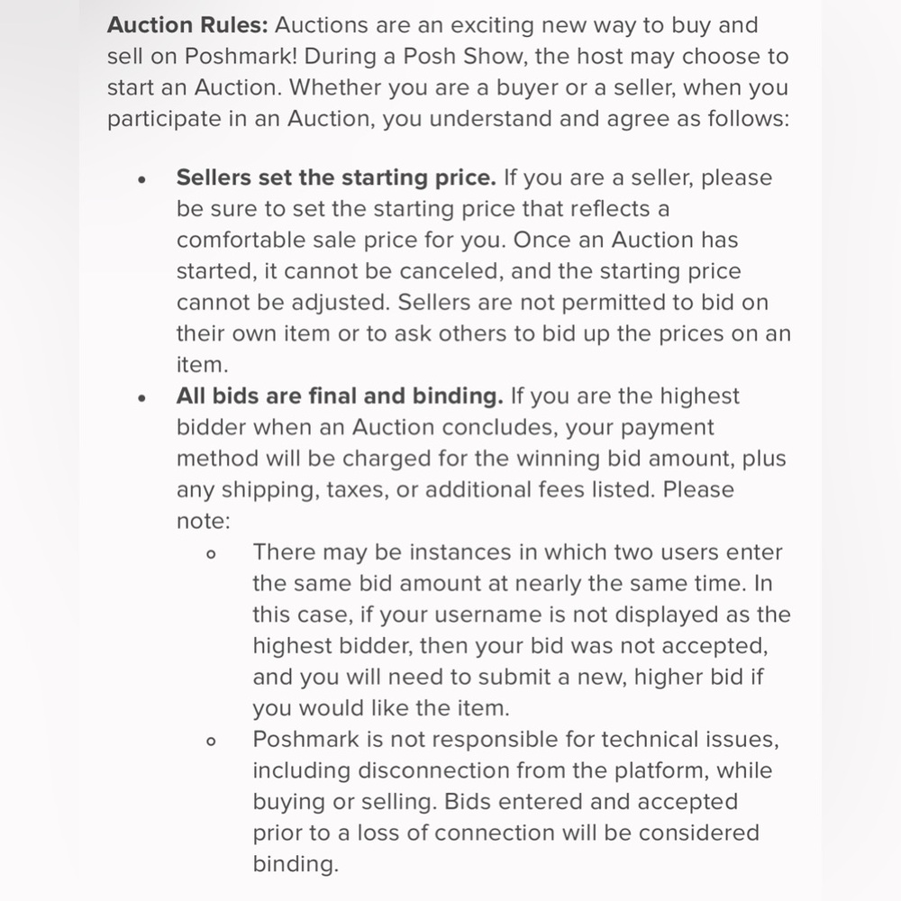 Posh Live Auction Rules, I don't cancel!